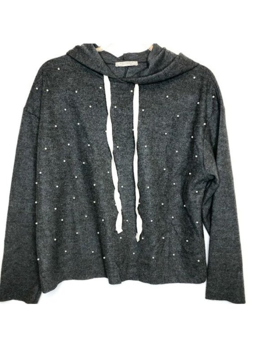 Zara Trafaluc Charcoal Grey Pearl Detail Hoodie Sweatshirt - Picture 2 of 3